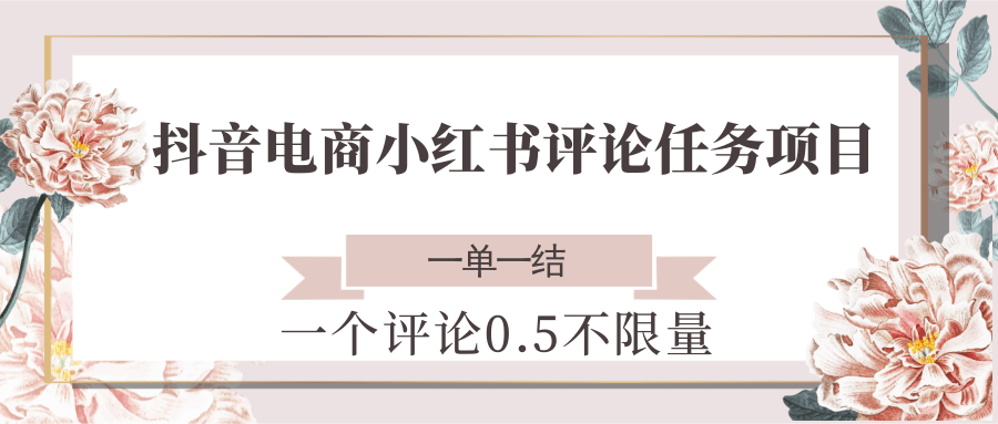 抖音电商小红书评论任务项目，一个评论0.5，一单一结 不限量-靠谱项目库