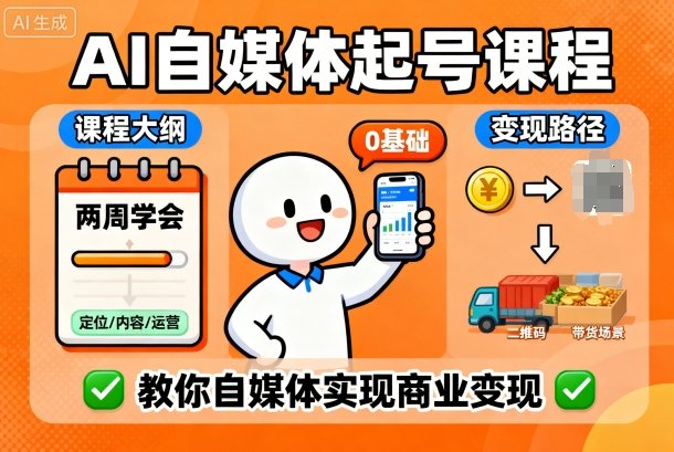 AI自媒体起号课程，0基础小白两周学会，教你自媒体实现商业变现-靠谱项目库