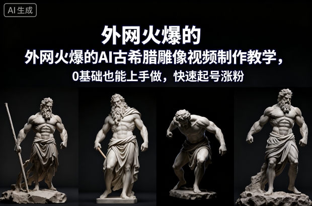 外网火爆的AI古希腊雕像视频制作教学，0基础也能上手做，快速起号涨粉-靠谱项目库
