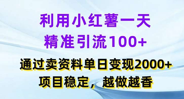 利用小红书一天精准引流100+，通过卖项目单日变现2k+，项目稳定，越做越香【揭秘】-靠谱项目库