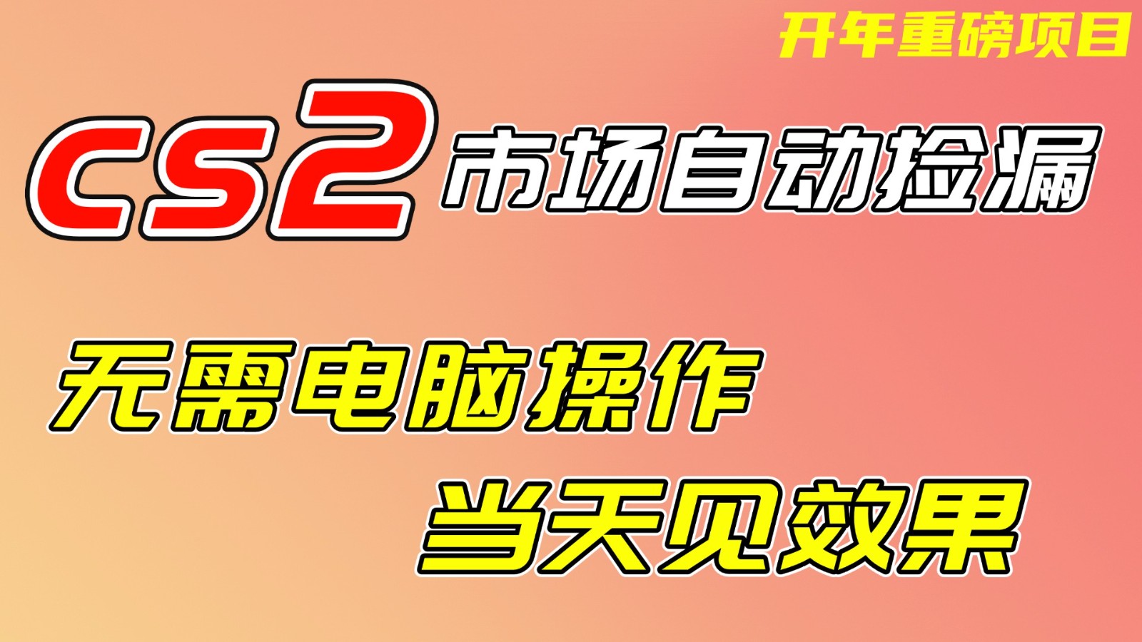 CS2市场挂机项，无需电脑操作，无需进入游戏，当天见效果，支持任何形式验证-靠谱项目库
