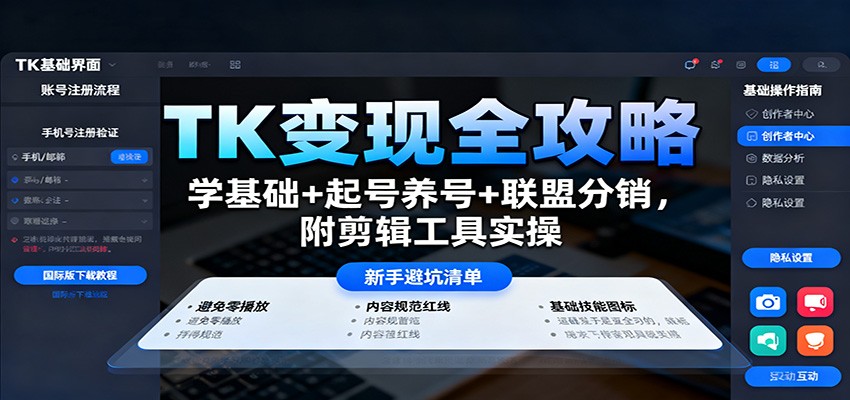 TK变现全攻略：学基础+起号养号+联盟分销，附剪辑工具实操-靠谱项目库