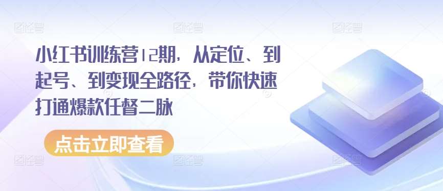小红书训练营12期，从定位、到起号、到变现全路径，带你快速打通爆款任督二脉-靠谱项目库