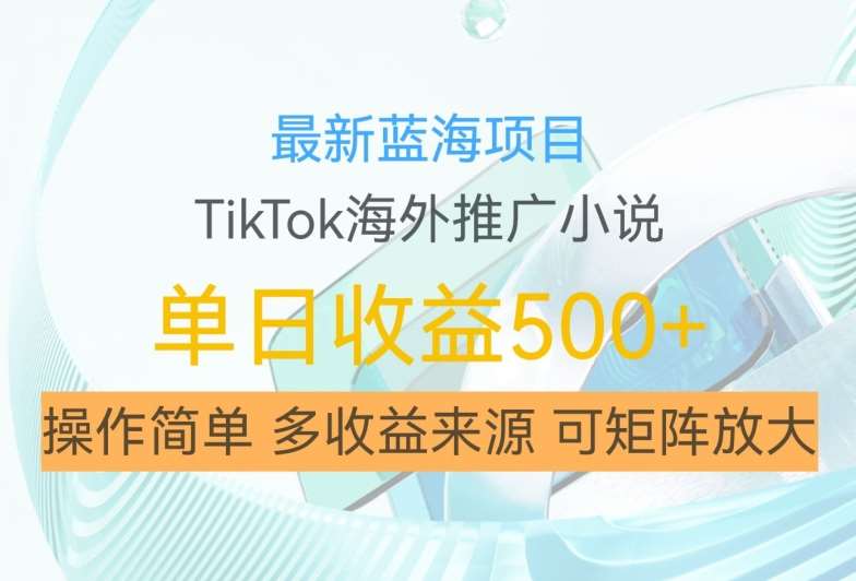 最新蓝海项目，利用tiktok海外推广小说赚钱佣金，简单易学，日入500+，可矩阵放大【揭秘】-靠谱项目库
