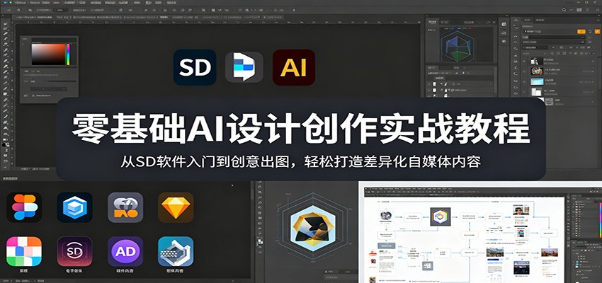 零基础AI设计创作实战教程：从SD软件入门到创意出图，轻松打造差异化自媒体内容-靠谱项目库
