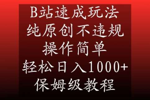 B站速成玩法，纯原创不违规，操作简单，轻松日入1000+，保姆级教程【揭秘】-靠谱项目库