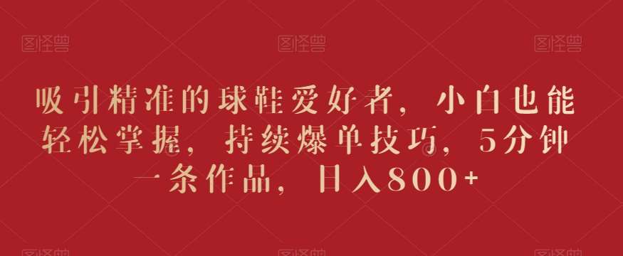 吸引精准的球鞋爱好者，小白也能轻松掌握，持续爆单技巧，5分钟一条作品，日入800+【揭秘】-靠谱项目库