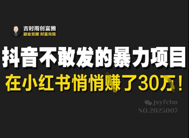 抖音不敢发的暴利项目，在小红书悄悄挣了30W-靠谱项目库
