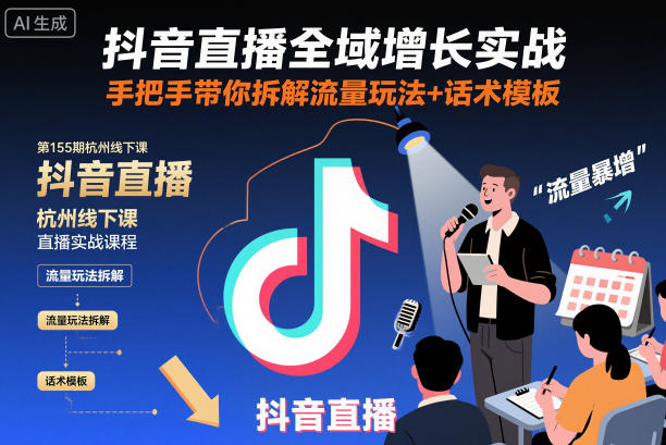 抖音直播全域增长实战第155期杭州线下课，手把手带你拆解流量玩法+话术模板-靠谱项目库