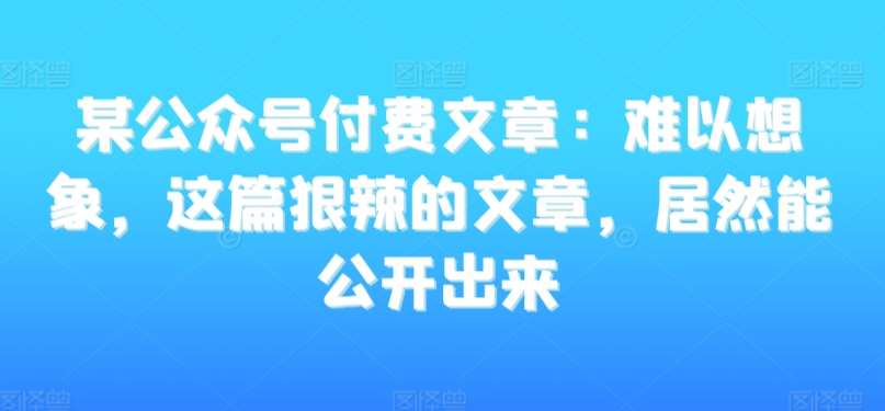 某公众号付费文章：难以想象，这篇狠辣的文章，居然能公开出来-靠谱项目库