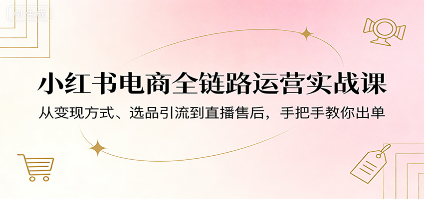 小红书电商全链路运营实战课：从变现方式、选品引流到直播售后，手把手教你出单-靠谱项目库