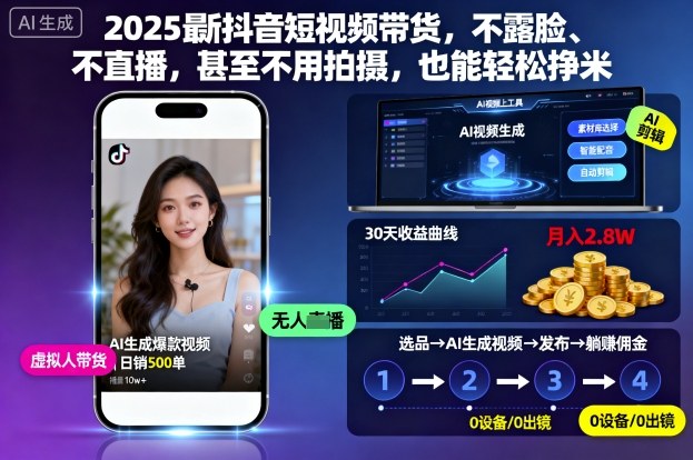 2025最新抖音短视频带货，不露脸、不直播，甚至不用拍摄，也能轻松挣米-靠谱项目库