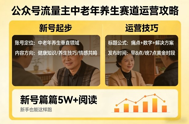 公众号流量主中老年养生赛道，新号篇篇5W+阅读，新手也能这样跑-靠谱项目库