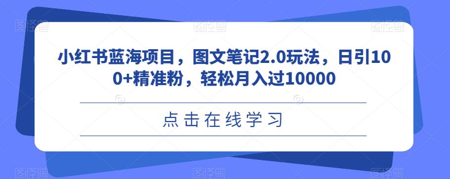 小红书蓝海项目，图文笔记2.0玩法，日引100+精准粉，轻松月入过10000【揭秘】-靠谱项目库