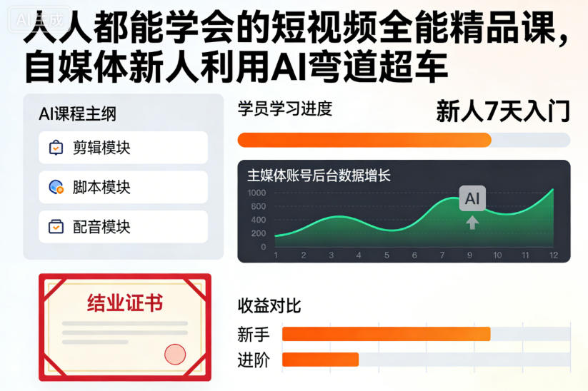 人人都能学会的短视频全能精品课，自媒体新人利用AI弯道超车-靠谱项目库