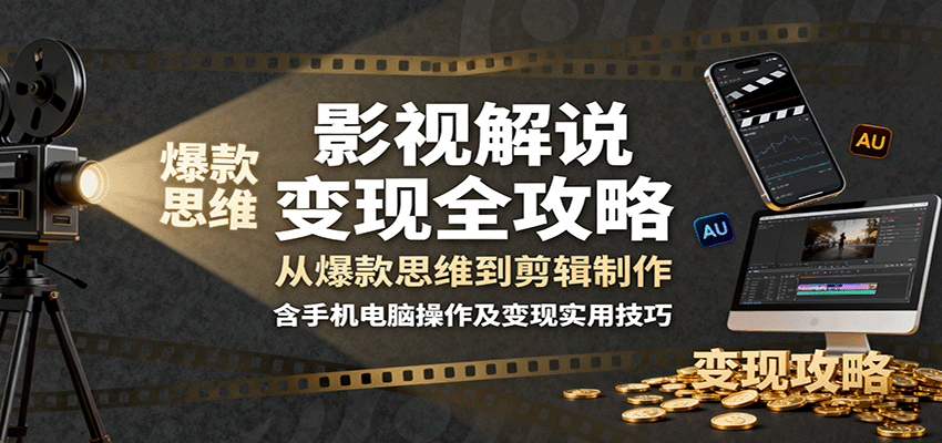 影视解说变现全攻略：从爆款思维到剪辑制作，含手机电脑操作及变现实用技巧-靠谱项目库