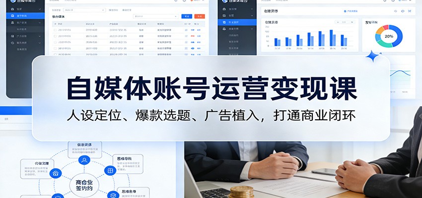 自媒体账号运营变现课：人设定位、爆款选题、广告植入，打通商业闭环-靠谱项目库