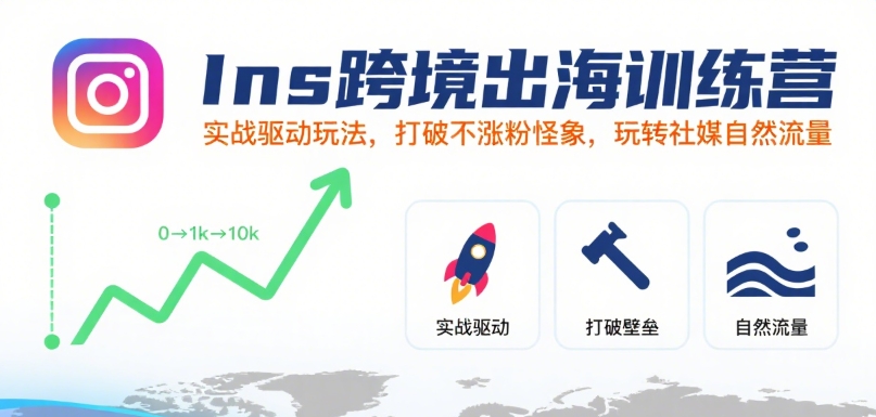 Ins跨境出海训练营，实战驱动玩法，打破不涨粉怪象，玩转社媒自然流量-靠谱项目库