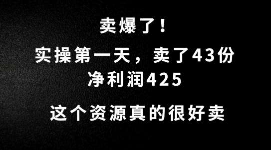 这个资源，需求很大，实操第一天卖了43份，净利润425【揭秘】-靠谱项目库