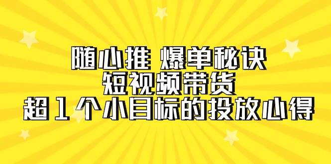 随心推 爆单秘诀，短视频带货-超1个小目标的投放心得（7节视频课）-靠谱项目库