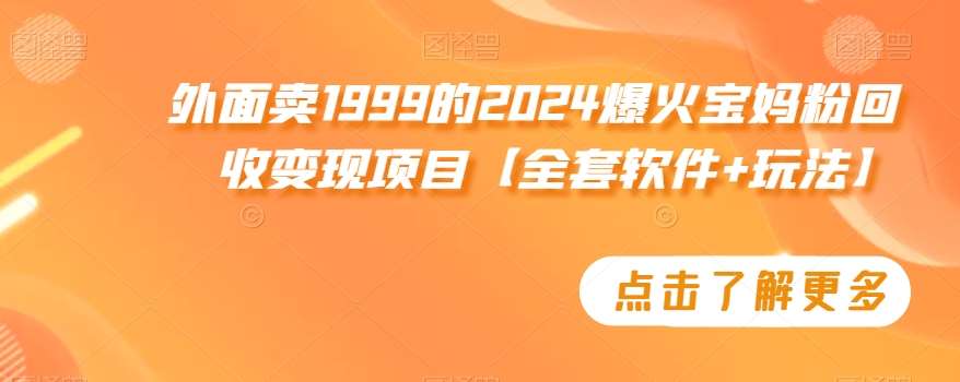 外面卖1999的2024爆火宝妈粉回收变现项目【全套软件+玩法】【揭秘】-靠谱项目库