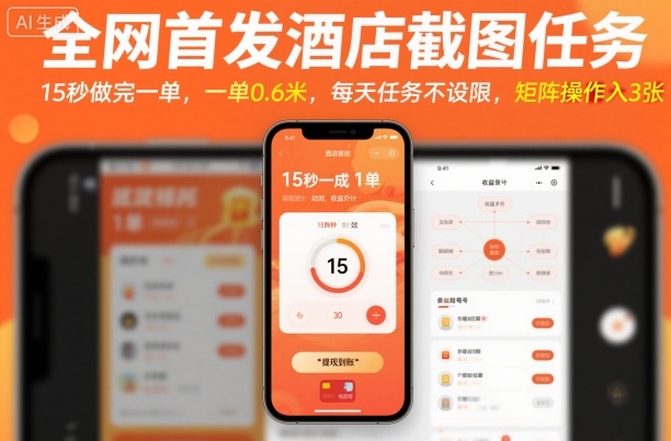 全网首发酒店截图任务，15秒做完一单，一单0.6米，每天任务不设限，矩阵操作日入3张【揭秘】-靠谱项目库
