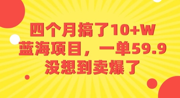 四个月搞了10+W的蓝海项目，一单59.9米，没想到卖爆了-靠谱项目库
