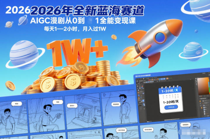 2026年全新蓝海赛道AIGC漫剧从0到1全能变现课，每天1—2小时，月入过1W-靠谱项目库