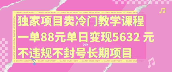 独家项目卖冷门教学课程一单88元单日变现5632元违规不封号长期项目【揭秘】-靠谱项目库
