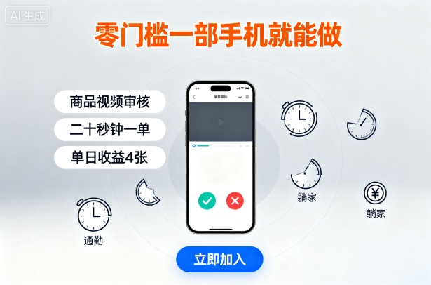 零门槛一部手机就能做，商品视频审核，通勤躺家碎片时间都能做，二十秒钟一单，单日收益4张【揭秘】-靠谱项目库