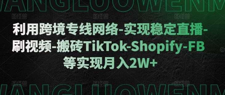 利用跨境专线网络-实现稳定直播-刷视频-搬砖TikTok-Shopify-FB等实现月入2W+【揭秘】-靠谱项目库
