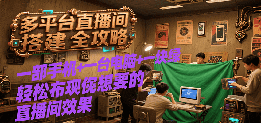 多平台直播间搭建全攻略，一部手机+一台电脑+一块绿布轻松实现你想要的直播间效果-靠谱项目库