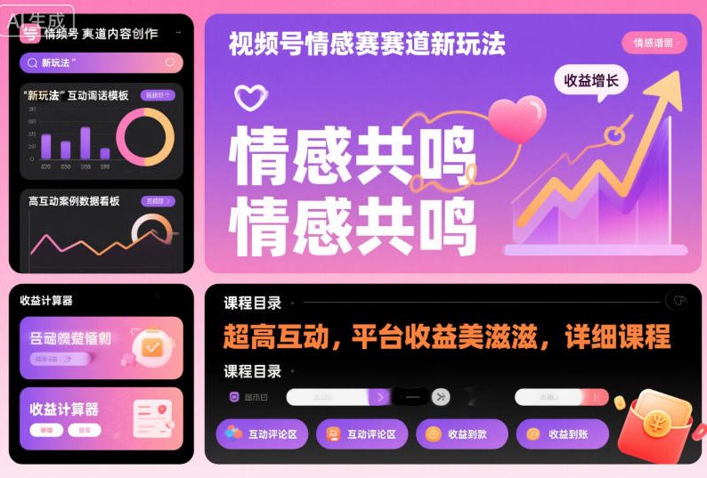 视频号情感赛道新玩法，超高互动，平台收益美滋滋，详细课程-靠谱项目库