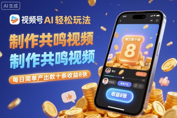 视频号AI轻松玩法，制作共鸣视频，每日简单产出数十条收益8张-靠谱项目库