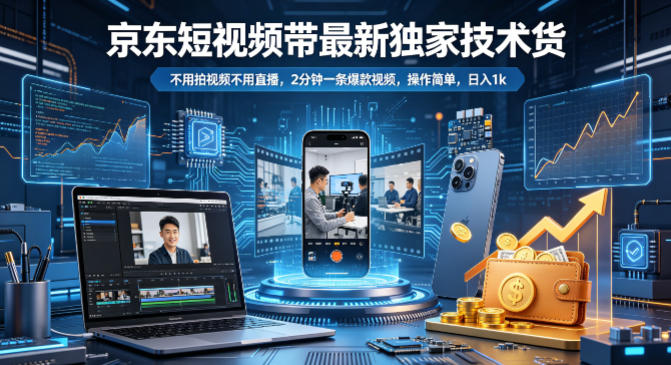 京东短视频带货最新独家技术，不用拍视频不用直播，2分钟一条爆款视频，操作简单，日入1k+【揭秘】-靠谱项目库