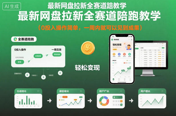 最新网盘拉新全赛道陪跑教学，0投入操作简单，一周内就可以见到成果-靠谱项目库