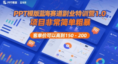 PPT模版蓝海赛道副业特训营1.0，项目非常简单粗暴，客单价可以高到150-200-靠谱项目库
