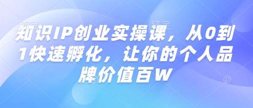 知识IP创业实操课，从0到1快速孵化，让你的个人品牌价值百W-靠谱项目库