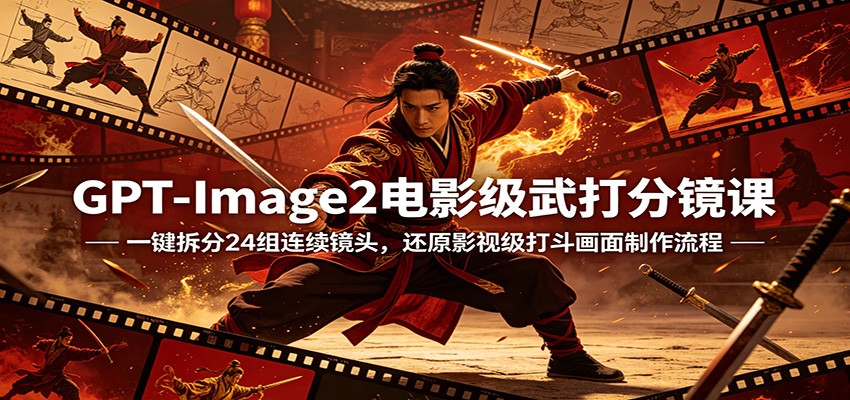 GPT-Image2电影级武打分镜课：一键拆分24组连续镜头，还原影视级打斗画面制作流程-靠谱项目库