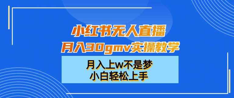 小红书无人直播月入30gmv实操教学，月入上w不是梦，小白轻松上手【揭秘】-靠谱项目库