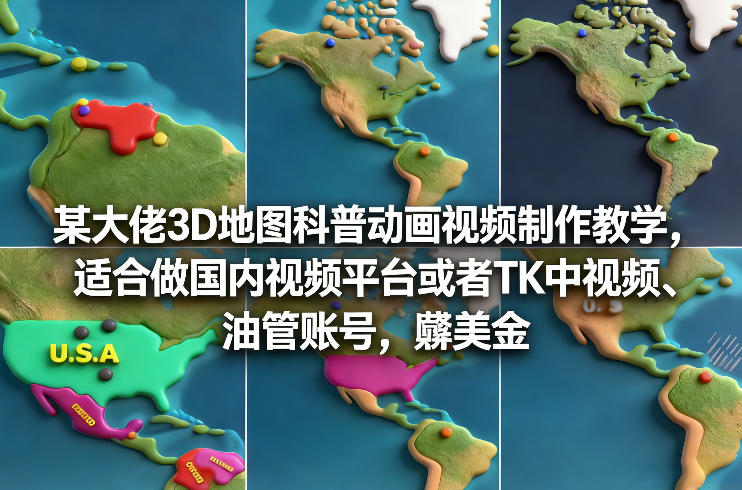 某大佬3D地图科普动画视频制作教学，适合做国内视频平台或者TK中视频、油管账号，賺美金-靠谱项目库
