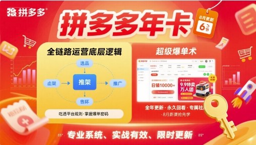 拼多多年卡【8月更新6节】拼多多全链路运营底层逻辑，超级爆单术-靠谱项目库