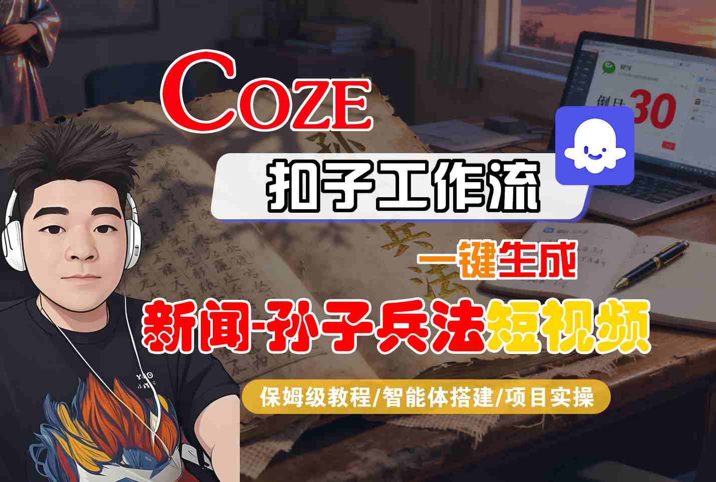 Coze扣子智能体工作流一键生成“新闻-孙子兵法“短视频，全流程保姆级教学-靠谱项目库