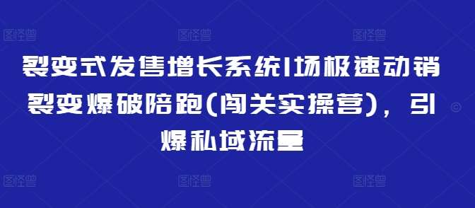 裂变式发售增长系统1场极速动销裂变爆破陪跑(闯关实操营)，引爆私域流量-靠谱项目库