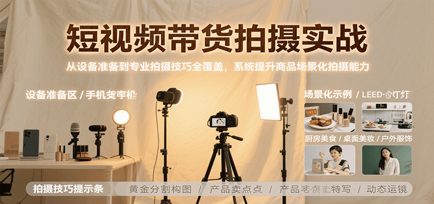 短视频带货拍摄实战，从设备准备到专业拍摄技巧全覆盖，系统提升商品场景化拍摄能力-靠谱项目库