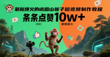 最新爆火的峨眉山猴子短视频制作教程，条条点赞10w+，谁做谁火【教程+提示词】-靠谱项目库