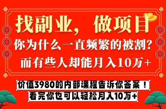 价值3980的网创内部课程，告诉你互联网创业月入10个W的秘密【揭秘】-靠谱项目库
