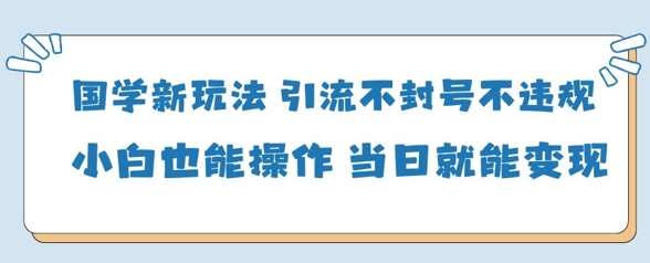 国学新玩法，引流不封号不违规小白也能操作，当日就能变现-靠谱项目库