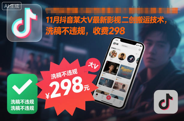 11月抖音某大V最新影视二创搬运技术，洗稿不违规，收费298-靠谱项目库