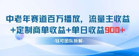 中老年赛道百万播放+流量主收益+定制收益，单日收益9张-靠谱项目库